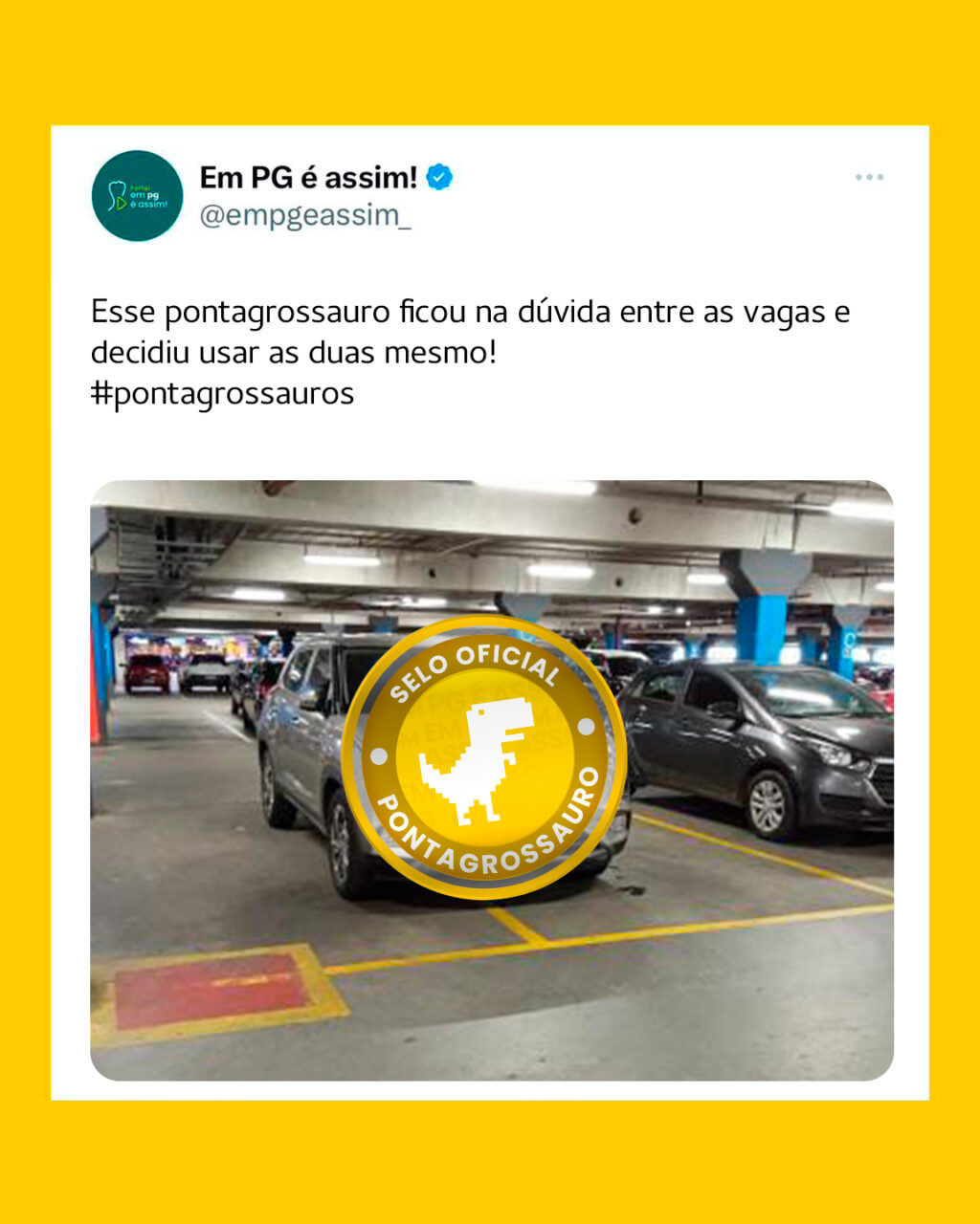 Esse pontagrossauro ficou na dúvida entre as vagas e decidiu usar as duas mesmo!