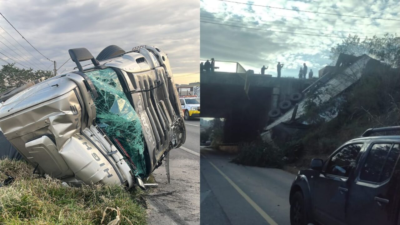 Caminhão desgovernado causa acidente com sete veículos na BR-376 em Ponta Grossa