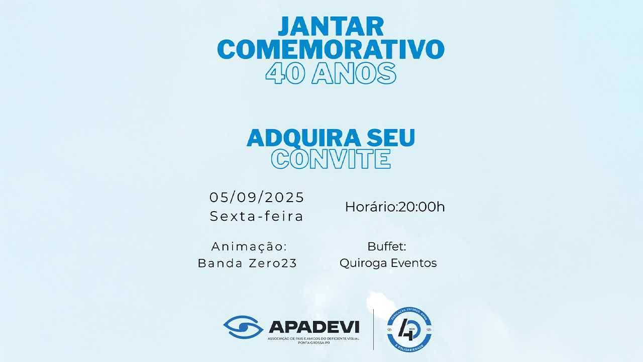 Apadevi convida para jantar beneficente em comemoração aos 40 anos de atuação
